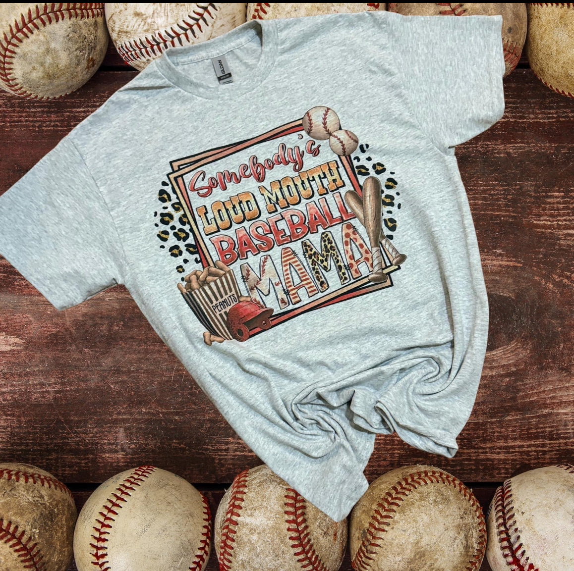 Somebody’s Loud Mouth Baseball Mama T-Shirt (with front back/custom option)